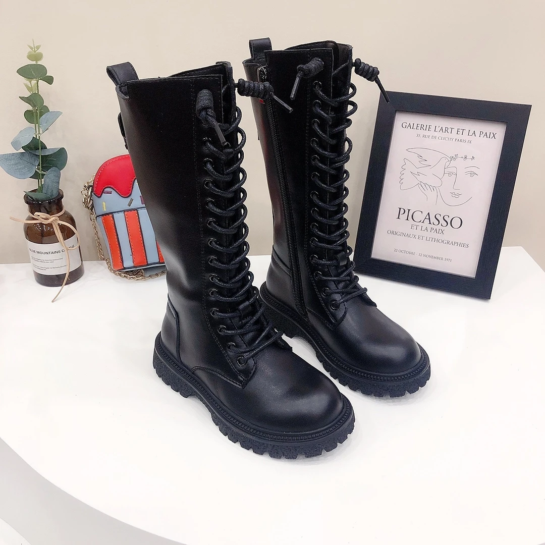 99130女童高筒靴童鞋2025秋冬季新款儿童马丁靴加绒公主靴亲子鞋