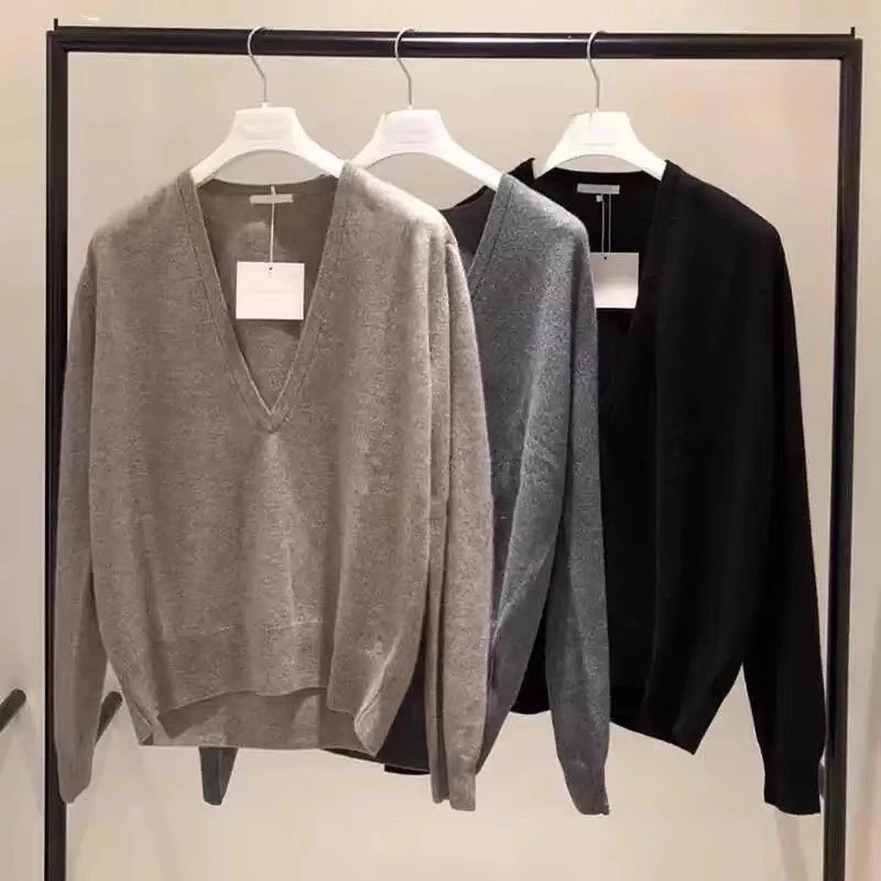 韩国东大门masculine女2024秋季新洋气大V领宽松针织衫毛衣