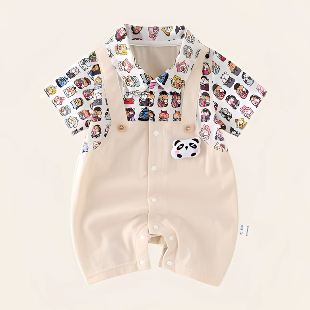 婴儿包屁衣婴儿夏装男宝宝假两件短袖哈衣爬服纯棉连体衣夏季薄款