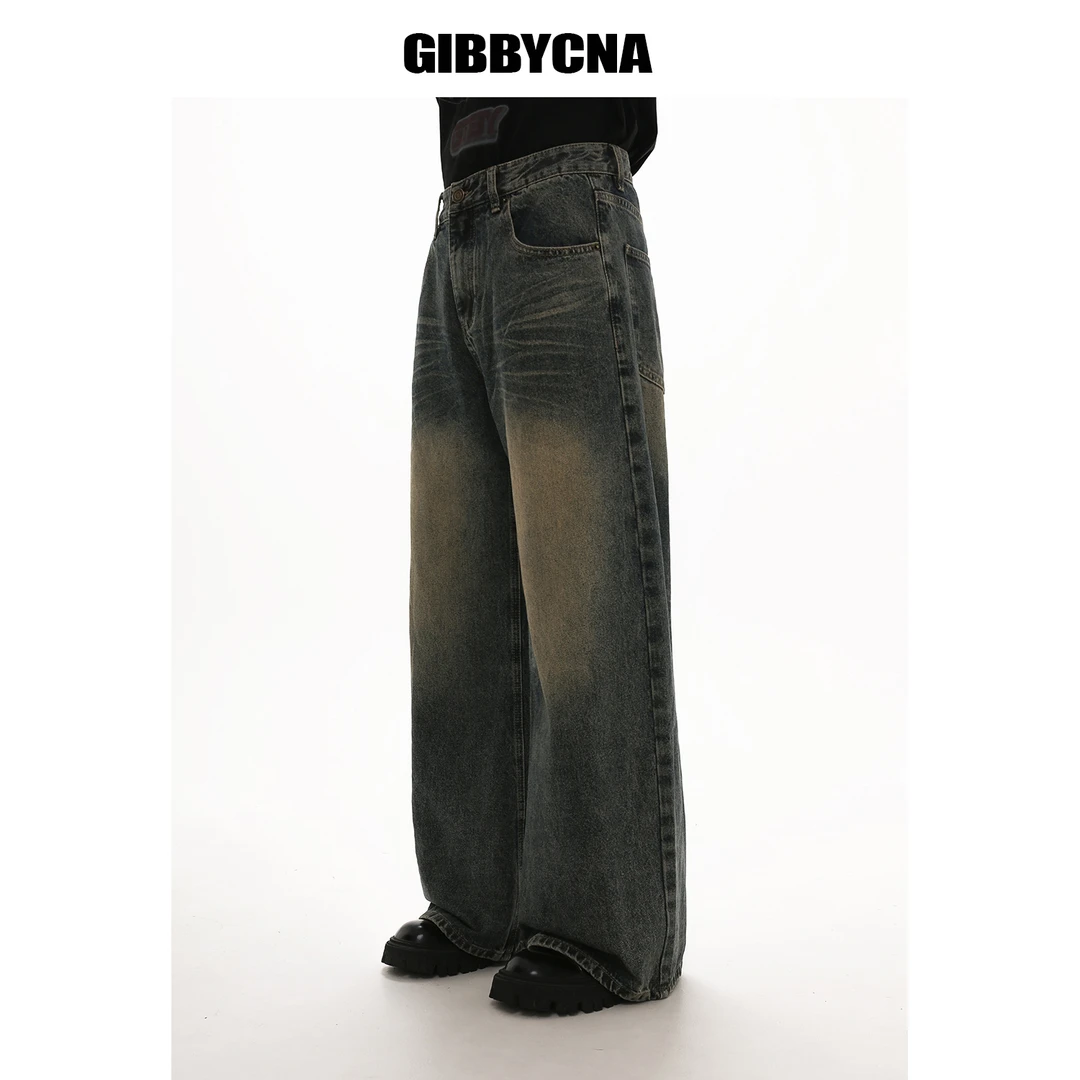 GIBBYCNA 潮牌美式复古松弛挂常青牛仔裤男宽松休闲高腰直筒裤子