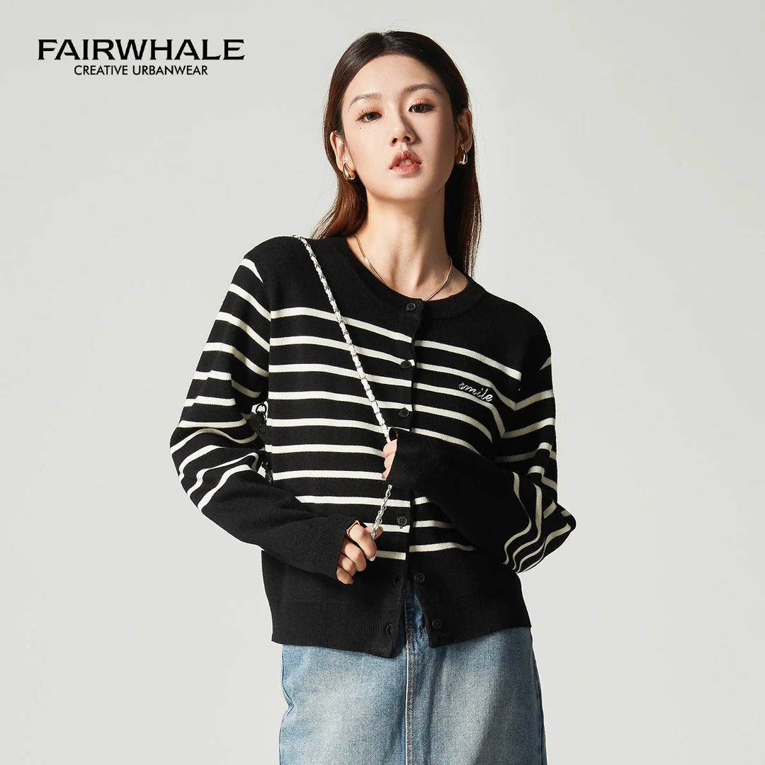 【粉丝回馈】马克华菲女装洋气黑白条纹针织开衫 F33004A014 lll