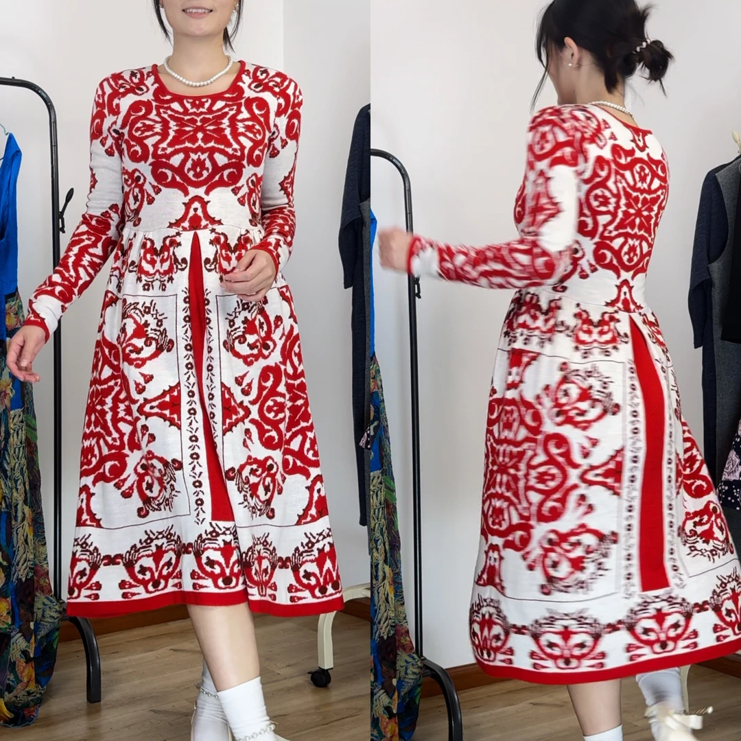 秋冬羊毛保暖时尚气质显瘦连衣裙复古优质孤品