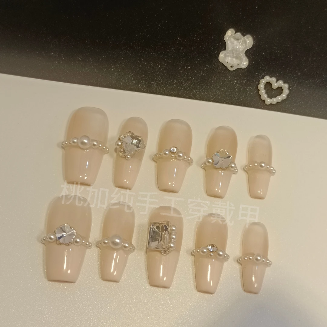 桃加手工穿戴甲白色法式纯欲简约时尚温柔显白气质美甲