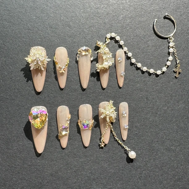 桃加原创设计款重工旋转雪花戒指纯手工穿戴甲