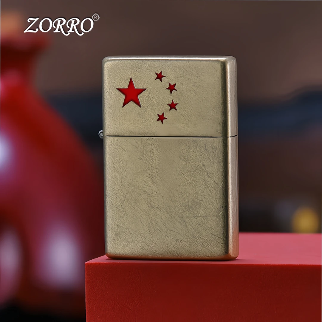 佐罗/ZORRO煤油打火机超薄创意五星红旗个性磨砂复古经典款常规机