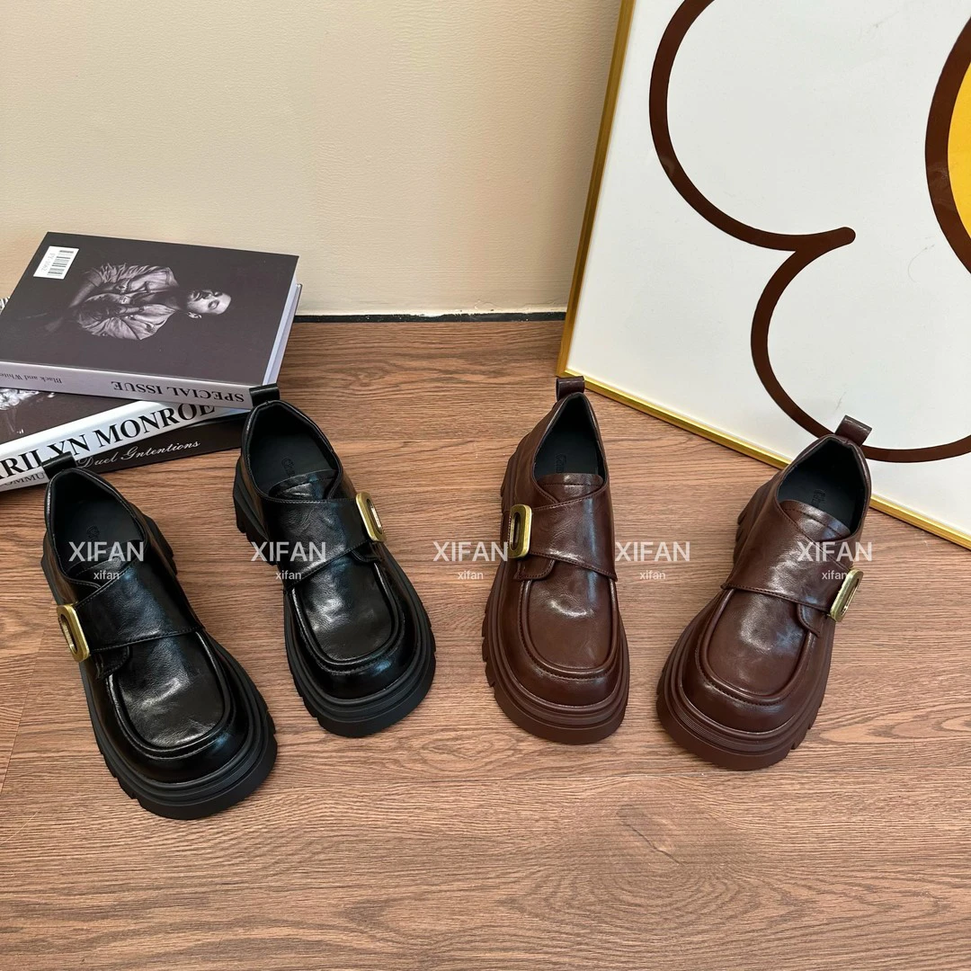 【喜番】圆头增高厚底乐福鞋小皮鞋雅丹风百搭气质乐福鞋小皮鞋女