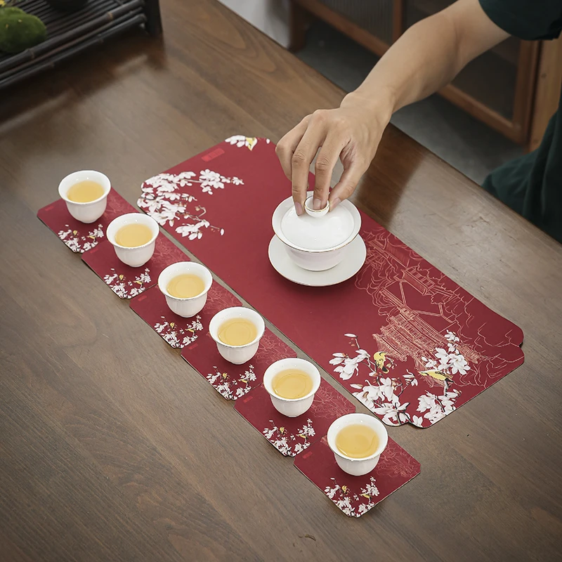 新中式双面织锦干泡茶席缎绸麂皮绒杯垫壶垫复古防水垫茶具配件