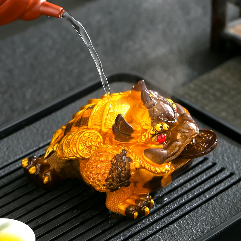 树脂变色金蟾茶宠创意蟾蜍摆件精品可养茶台茶玩茶具配件茶桌配件