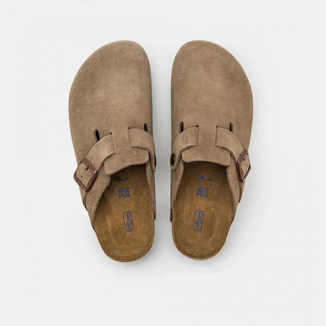 （4CM）厚底半包增高日系波士顿系列包头真皮鞋韩版勃肯平底2025