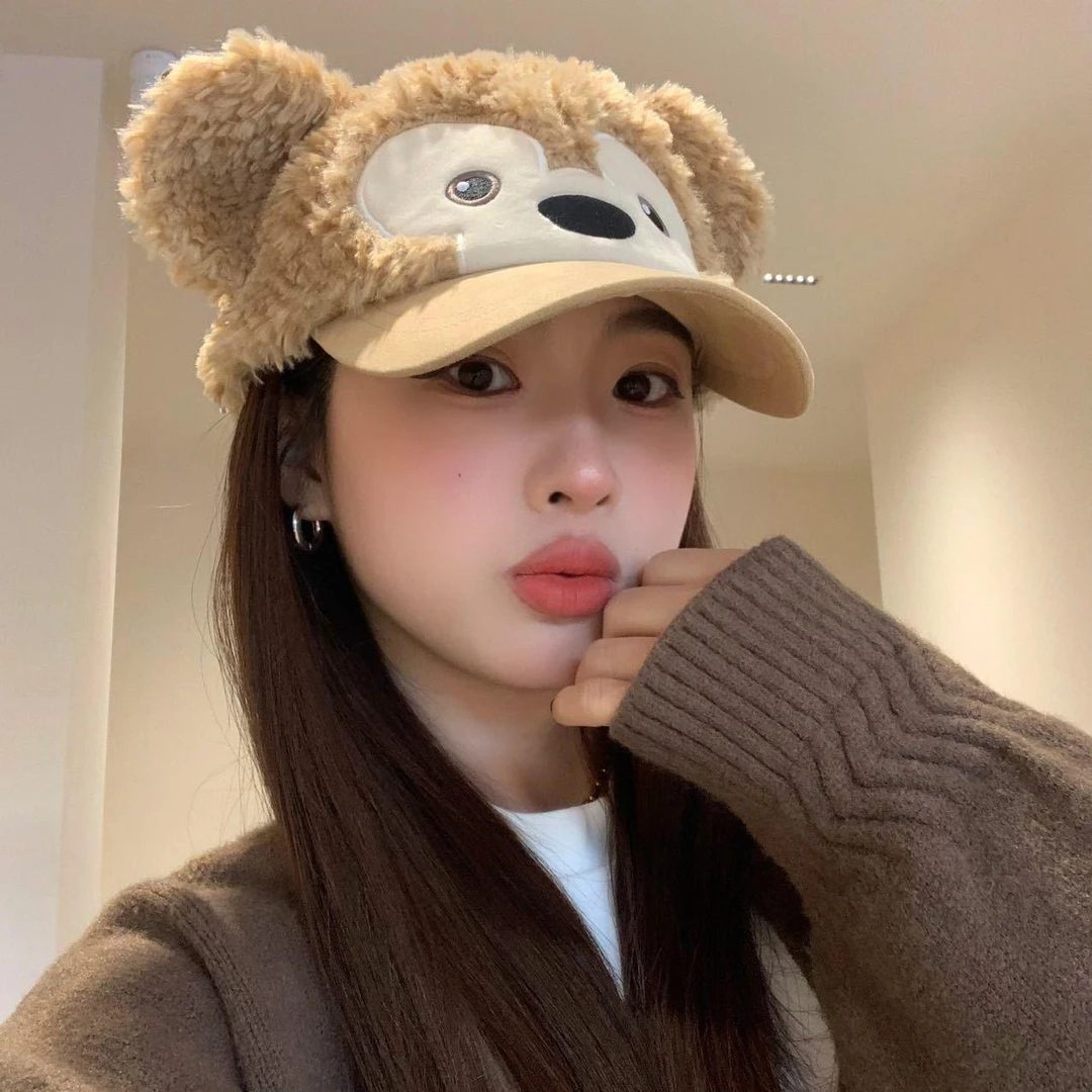 平替达菲雪莉玫毛绒棒球帽女生秋冬季可爱显脸小帽子生日礼物A113