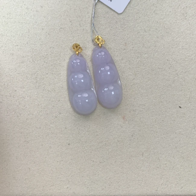 天然缅甸a货翡翠18k金双铜钱白冰豆子（多样性发其一）