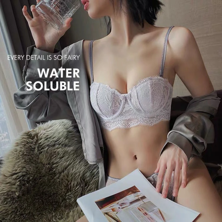 K1【兔耳朵水晶薄杯】大胸显小性感法式收副乳防下垂文胸Q13480