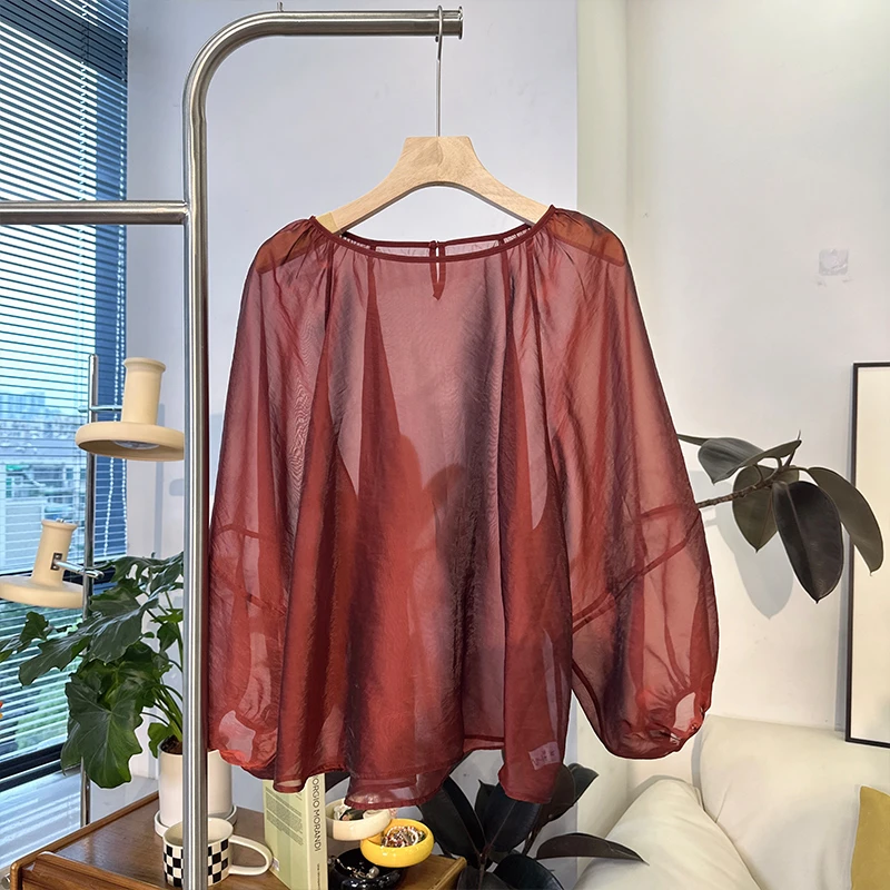 63SY1120时尚薄款衬衫女装夏季新款宽松显瘦灯笼袖防晒衬衣罩衫女