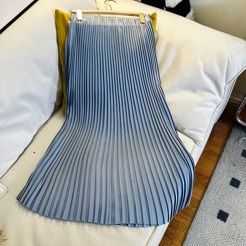 84BQ2087百褶中长款半身裙女高腰遮胯优雅复古显瘦慵懒风风琴裙