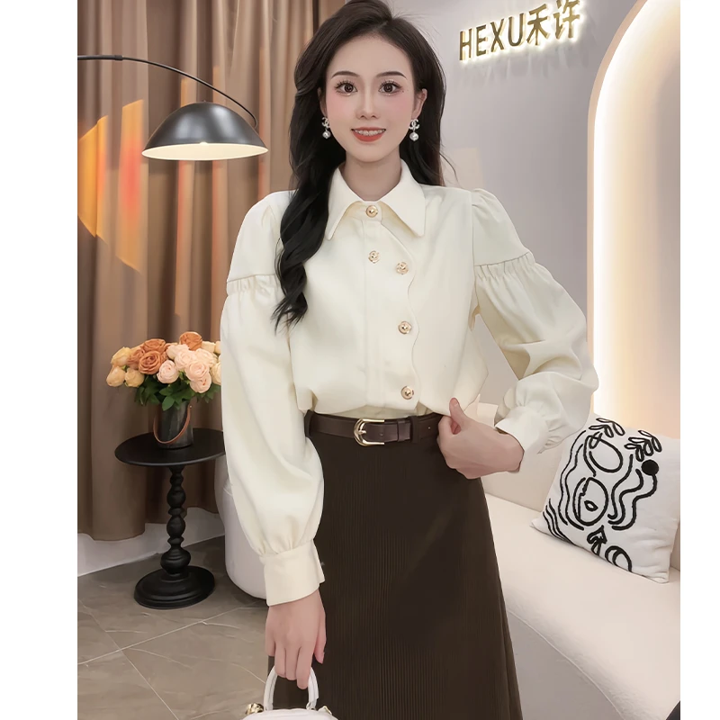 【紫薯奶昔】复古加厚港风紫色长袖衬衫女秋新款洋气不规则上衣