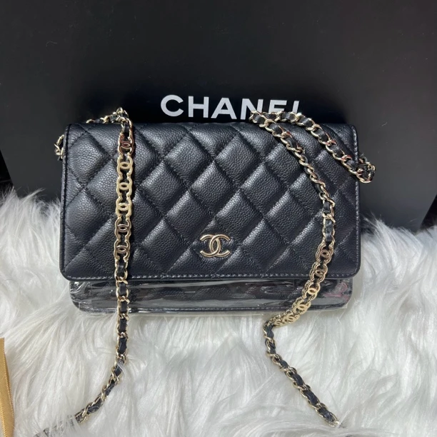 99新 Chanel/香奈儿 臻选黑金荔枝牛双C链条woc发财包（芯片）