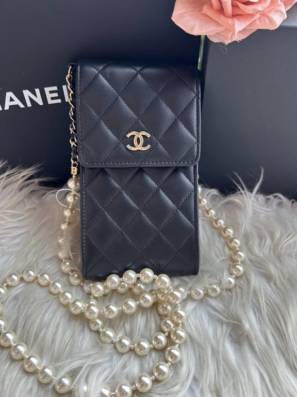 99新 Chanel/香奈儿 黑金珍珠链条手包包（31开全套）