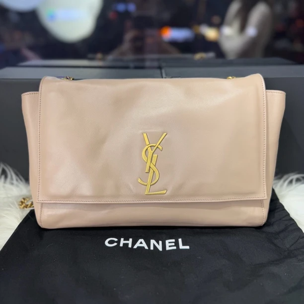 95新 YSL/圣罗兰 奶茶色金标双面kate