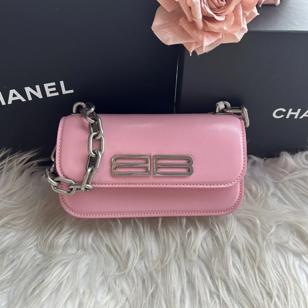 99新 Balenciaga/巴黎世家 粉色双Blogo斜挎包