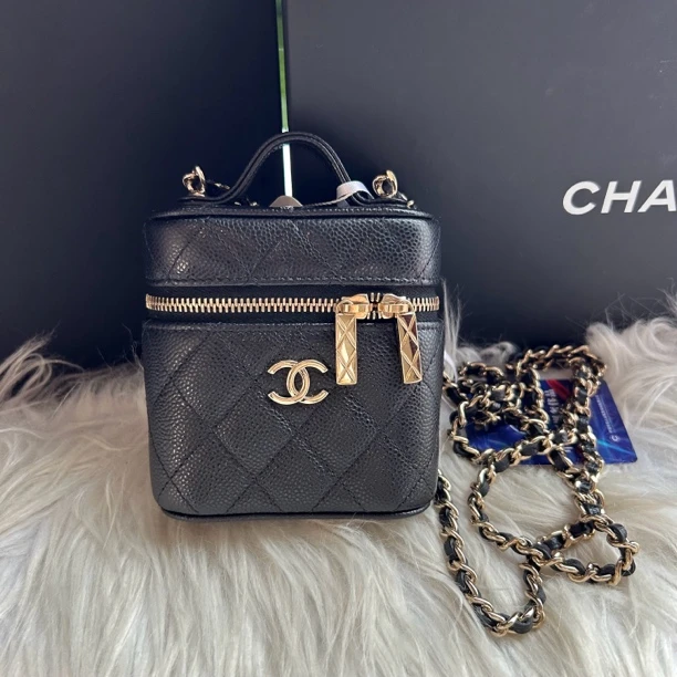 99新 Chanel/香奈儿 黑金荔枝牛烟盒包