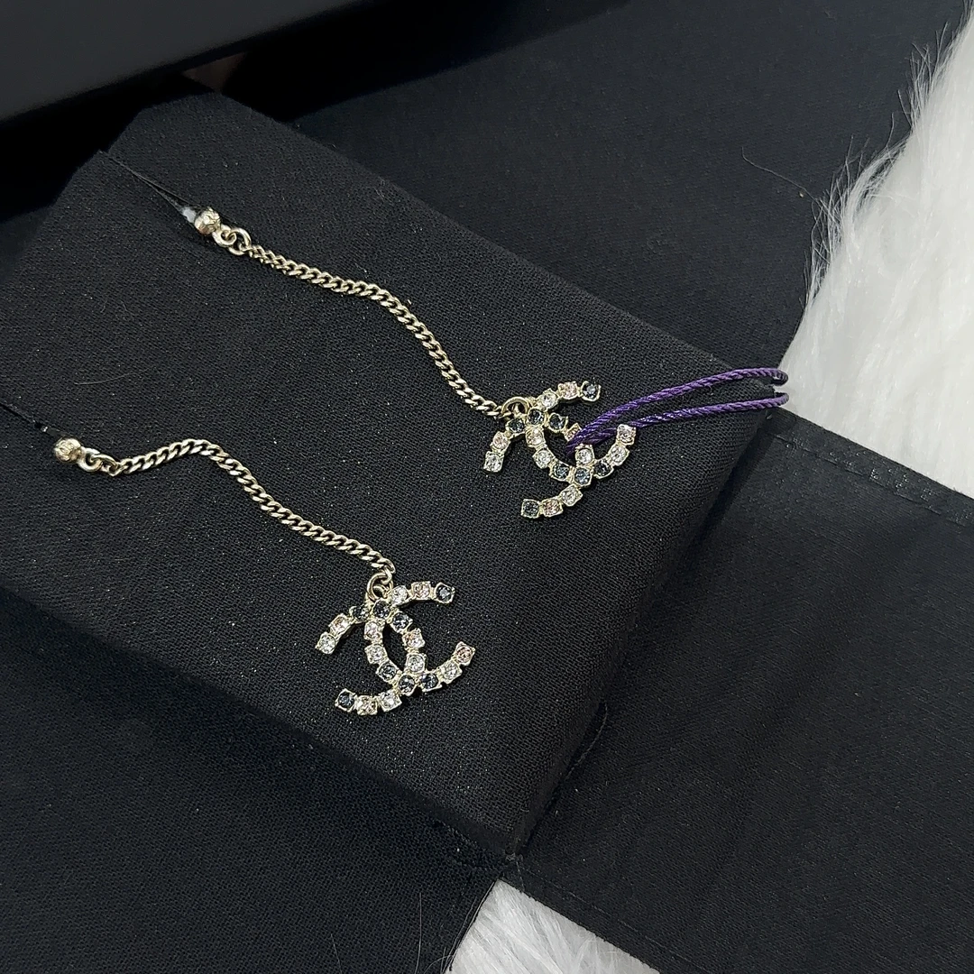 99新 Chanel/香奈儿 满钻流苏双C大logo耳饰（全套）