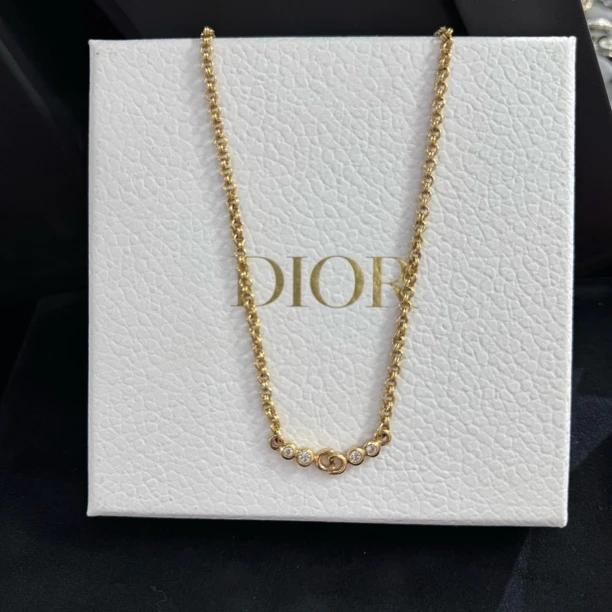 95新 DIOR/迪奥 经典横版cd字母水钻项链（345）