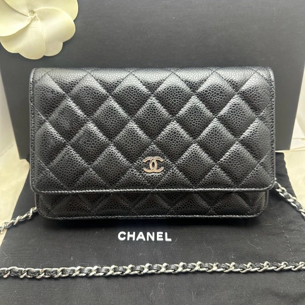 99新 Chanel/香奈儿 黑银荔枝牛发财包woc包