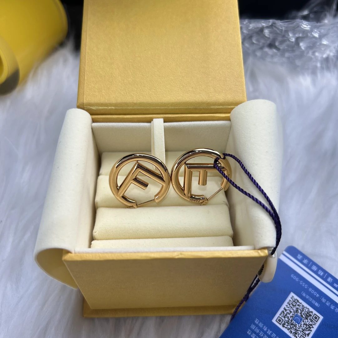 99新 FENDI/芬迪 双F圆环耳钉（全套可送人010）