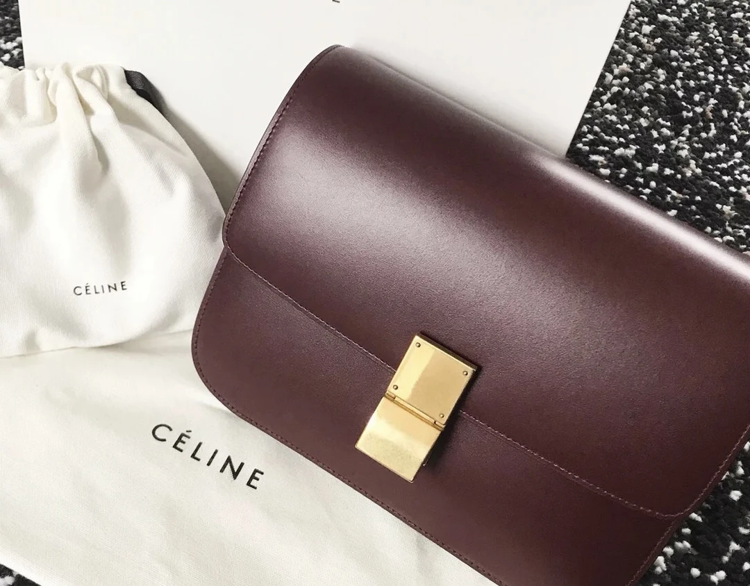 95新 Celine/思琳 酒红色box豆腐包中号（拆单预定）