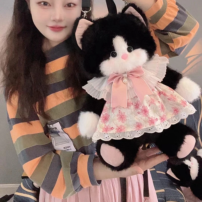 可爱猫咪双肩包包斜跨女生玩偶毛绒玩具小猫公仔七夕情人节礼物