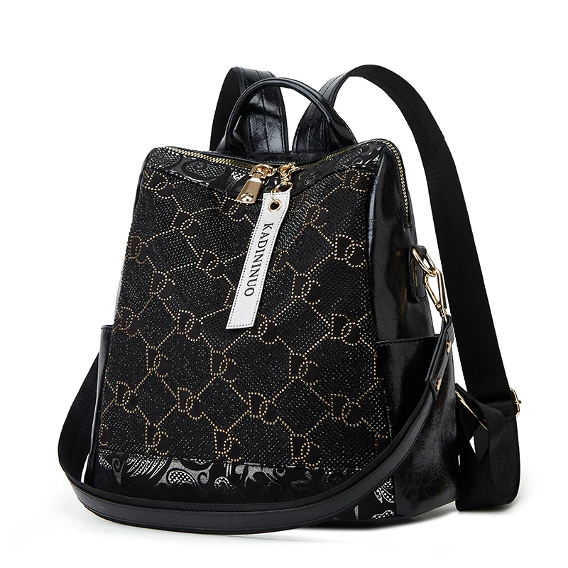 双肩包女新款韩版多功能女士背包休闲大容量时尚百搭镶钻质感女包