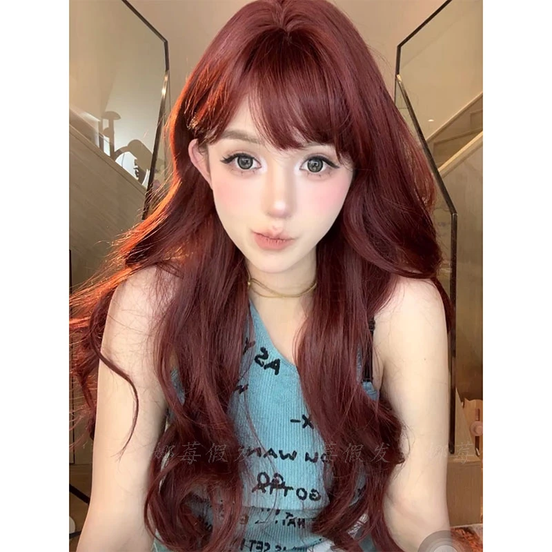 小熊猫专属-【微醺人鱼】树莓红假发新品改良显白高级网感头套假发