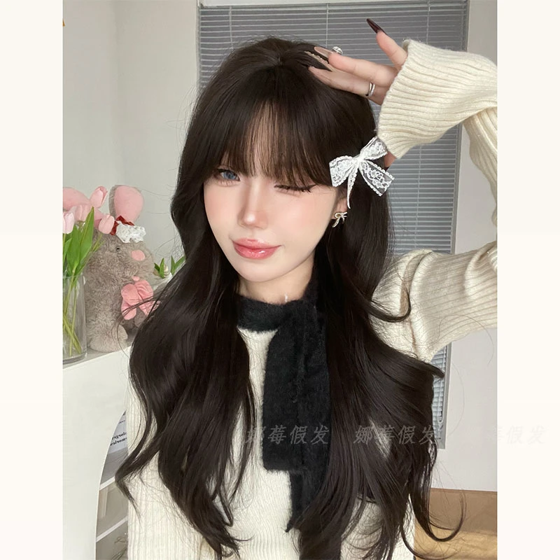 NAMM/娜莓【女主】黑茶色百搭显瘦日常氛围感齐刘海长卷发全头套