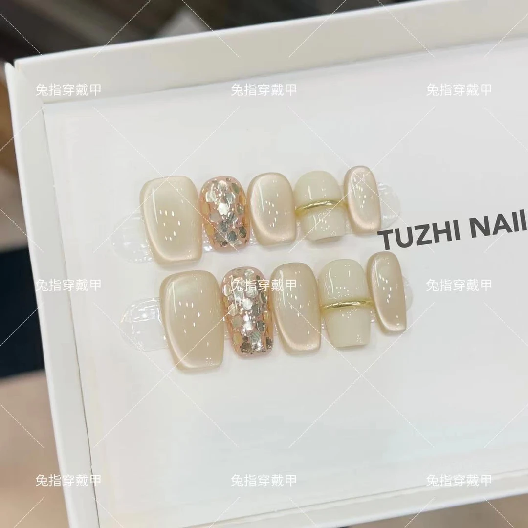 气质玻璃珠猫眼-纯手工穿戴甲 可重复穿戴10片