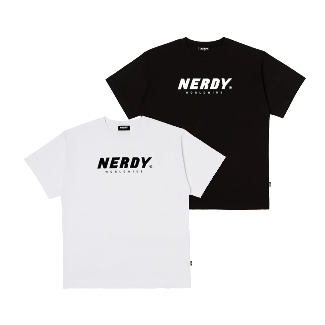 NERDY经典款黑白字母宽松印花短袖夏季潮流情侣休闲运动圆领T恤