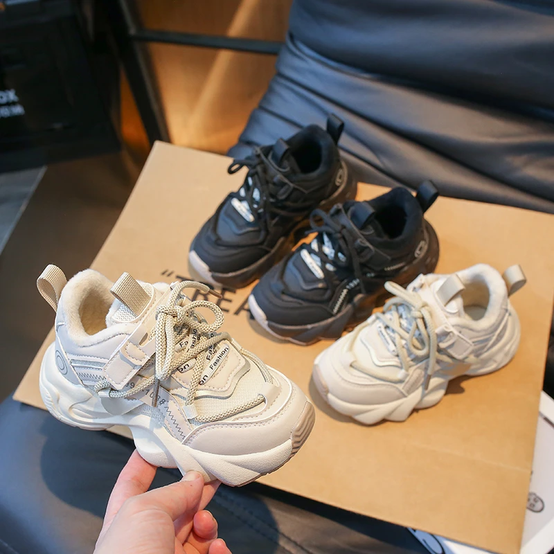 儿童鞋老爹鞋新款2023爆款冬季女童秋冬加绒鞋子男童运动鞋二棉鞋