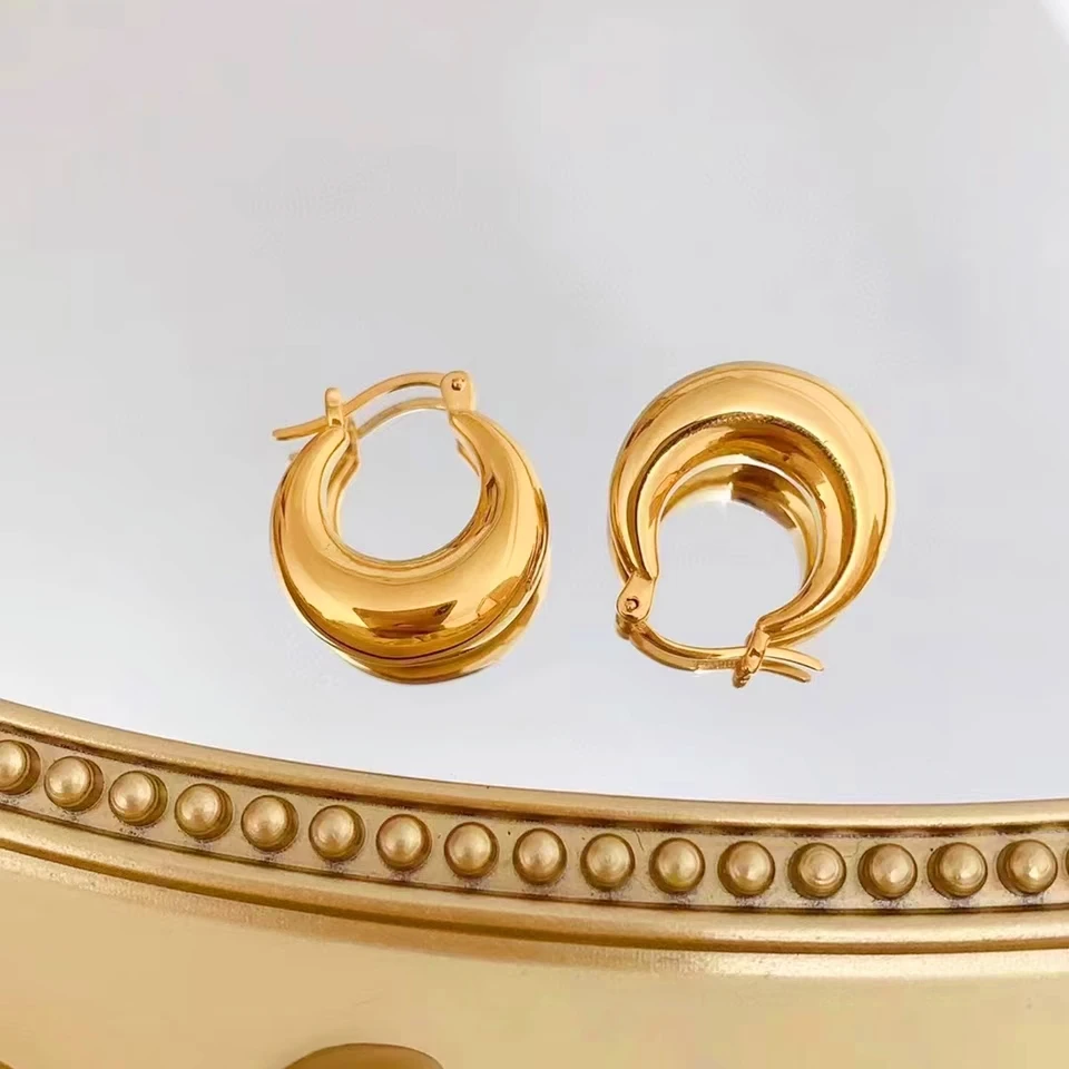 18K金C形月牙明星同款耳扣气质时尚耳环百搭光面耳圈素款