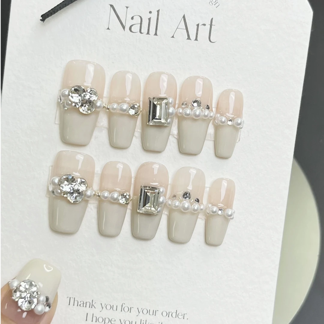 C114 奶茶纯手工定制穿戴甲可拆卸成品甲片指甲贴片