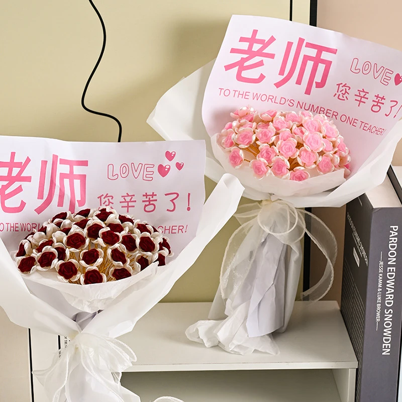 新款教师节礼物diy手工编织玫瑰花束送女老师钩针花朵成品送老师