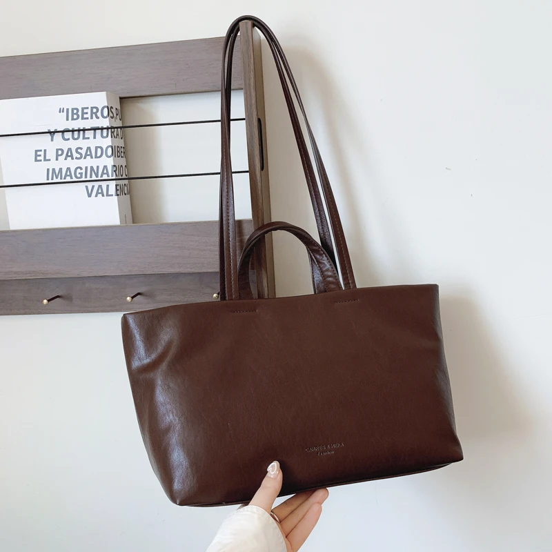 2024新款韩版大托特包高级质感简约复古休闲通勤大容量单肩托特包