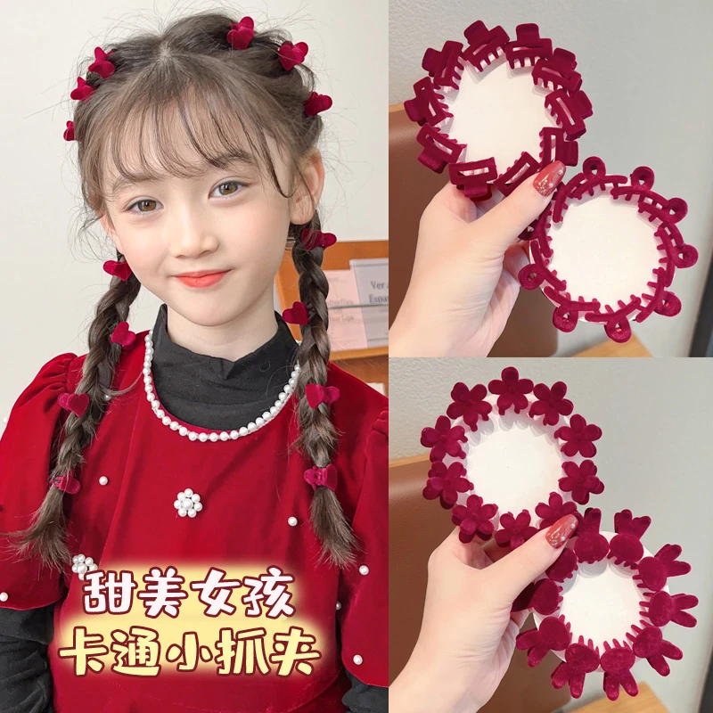 儿童酒红植绒小抓夹女童新年刘海碎发夹头饰可爱宝宝迷你发卡发饰