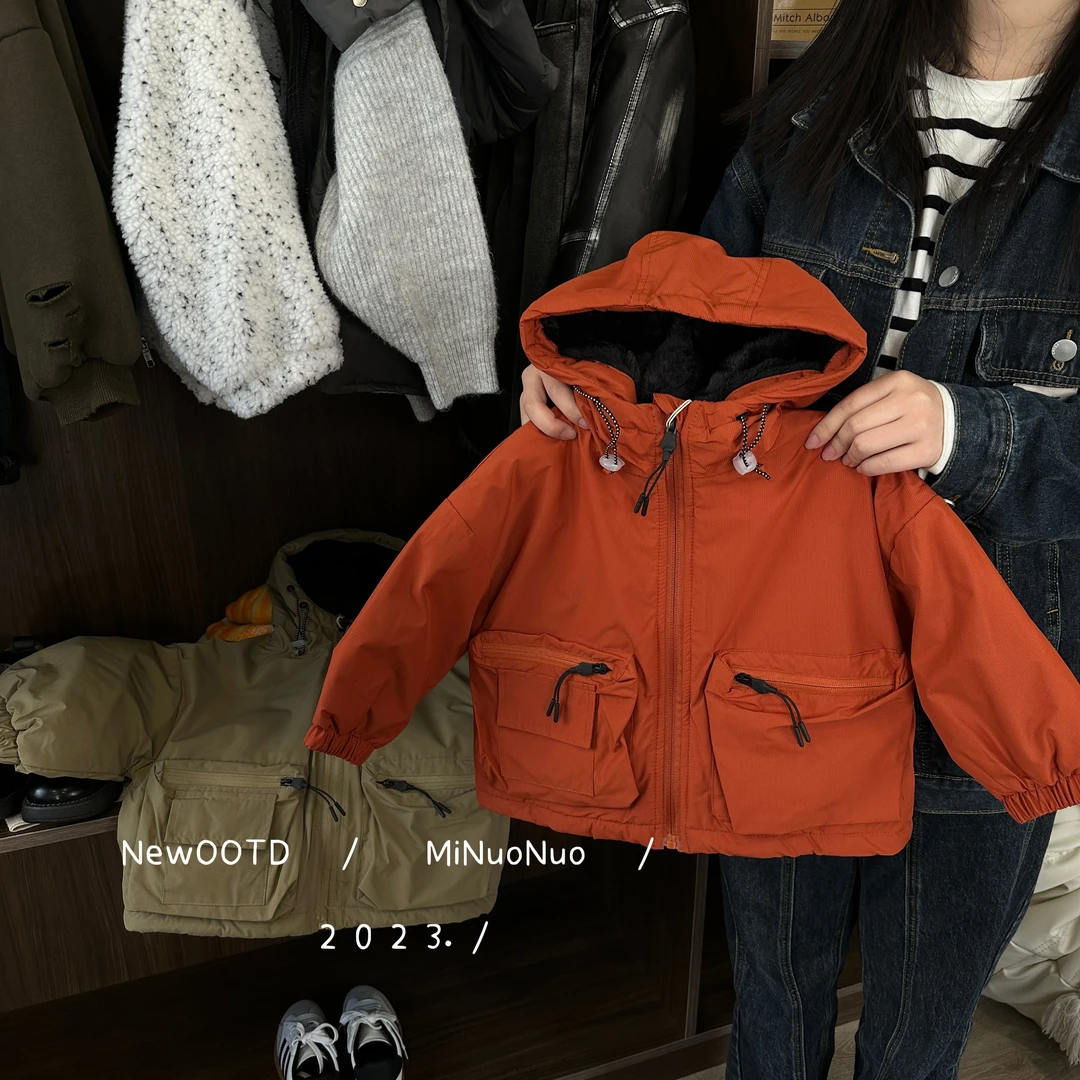 儿童冬季加绒外套男女童休闲连帽棉衣韩版冬款百搭棉服YY5031