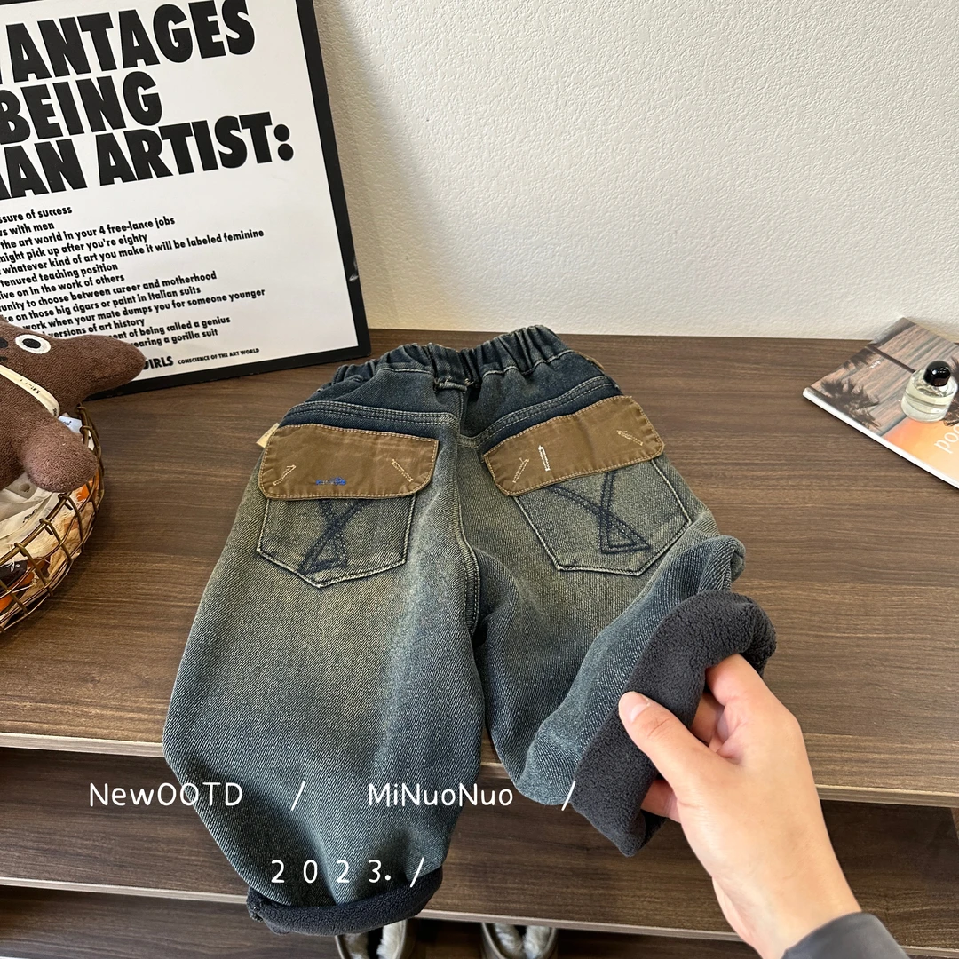 2023儿童男童女宝裤子韩版时尚保暖加绒百搭牛仔裤帅气潮HCK3239