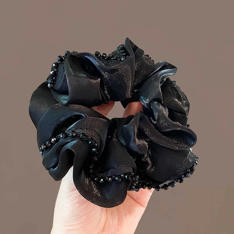 大肠发圈女缎面褶皱黑色耐用头花扎头发发箍2025爆款洋气高级感