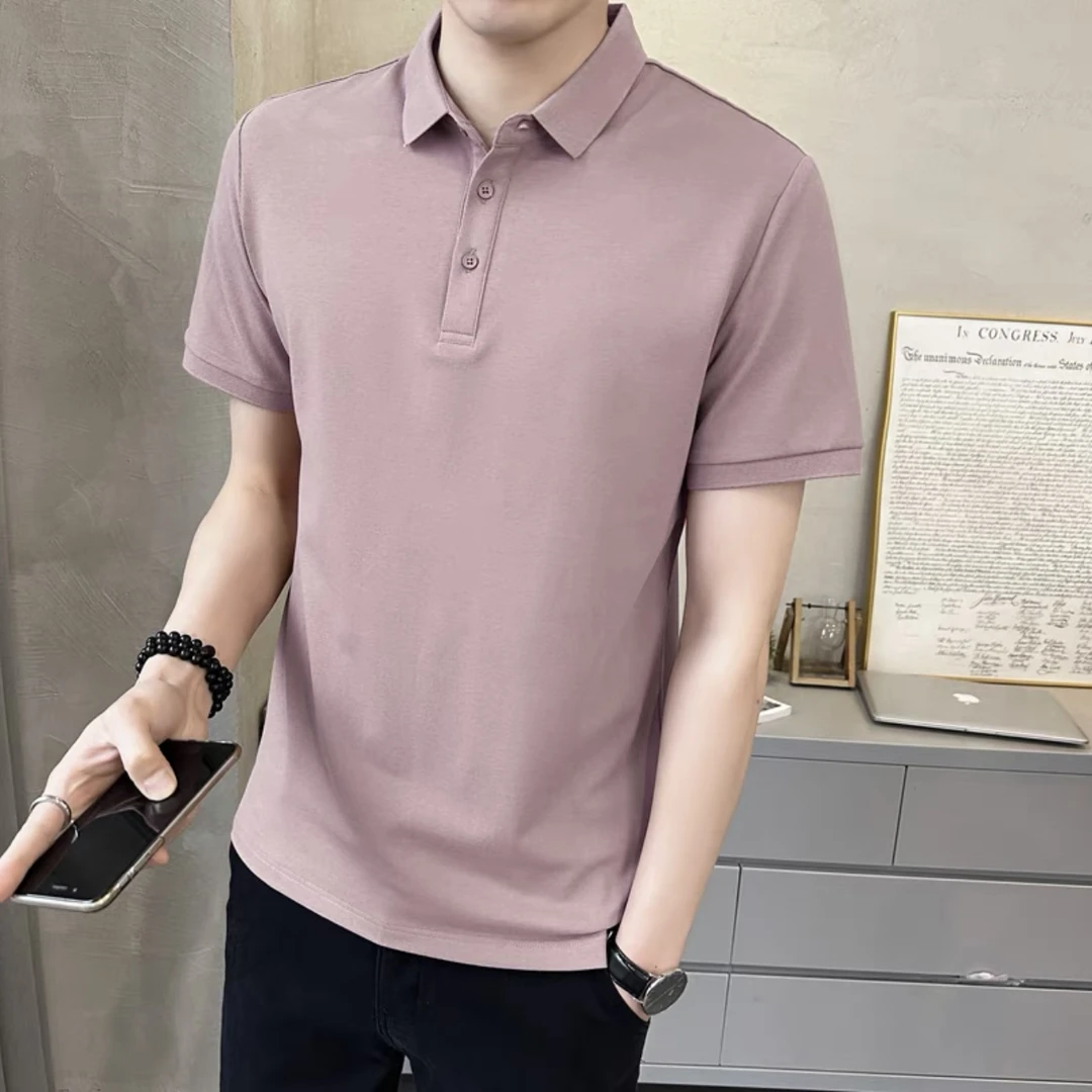 夏季新款短袖T恤男士商务休闲POLO衫潮流简约纯色半袖翻领上衣T