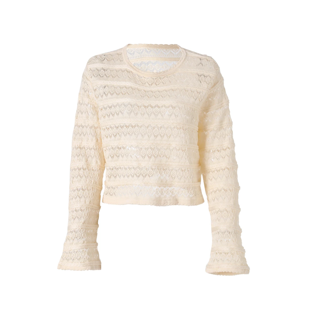 气质镂空夏季薄款套头圆领显瘦防晒长袖上衣MEJ2308-ZZS08（0050）