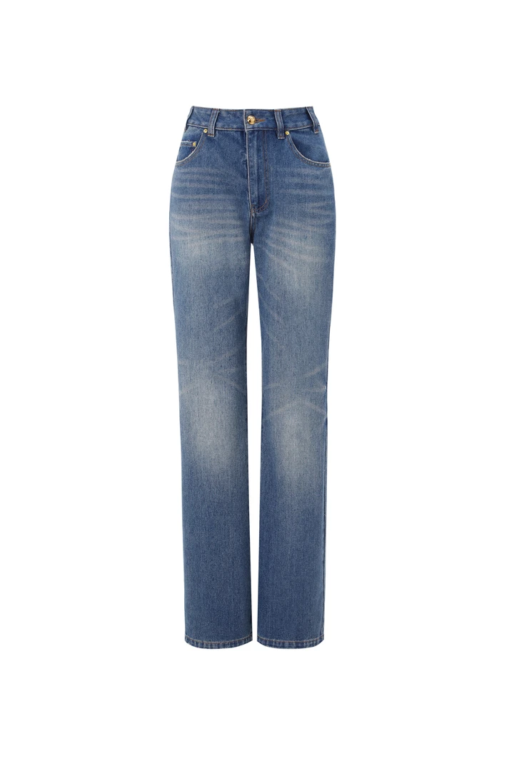 杨幂同款街头美式直筒高腰时尚水洗蓝牛仔裤M1024-KZ68 (0069)