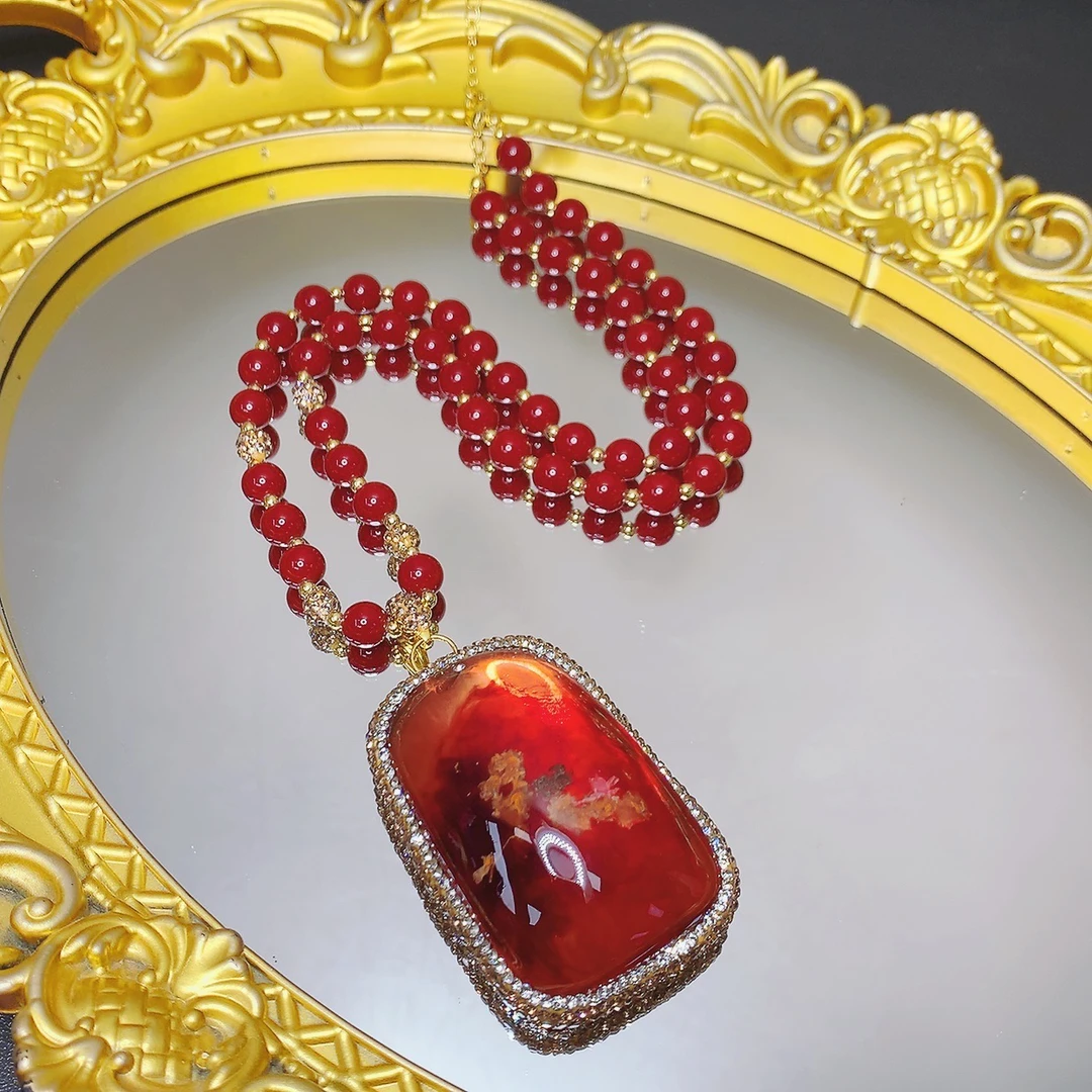 铜合金项链 时尚百搭新款红色无事牌毛衣链055