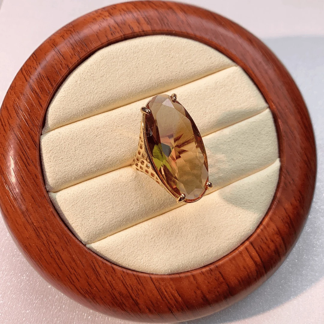 铜合金合成锆石戒指 607经典美拉德色椭圆长形戒指镶嵌首饰指环