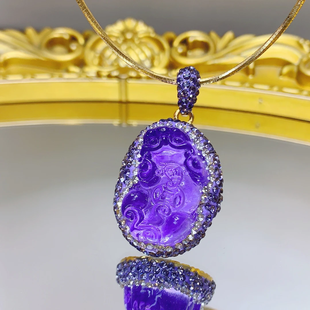 铜合金吊坠 601复古手工设计深紫色皮休吊坠